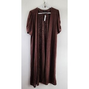 Torrid 2/ 2X Cardigan Slub Duster Ruched Short Sleeves Brown Sheer Casual NWT